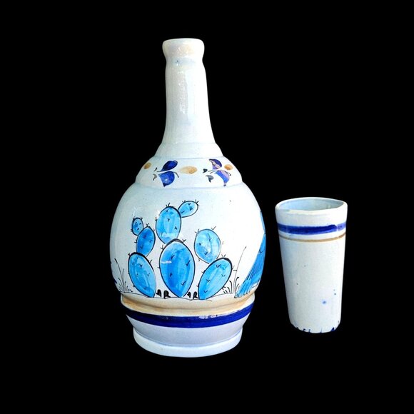 Signed Tonala Mexico GC Pottery Jug Mug Set Vintage Ceramic Hand Painted Blue - Picture 2 of 15